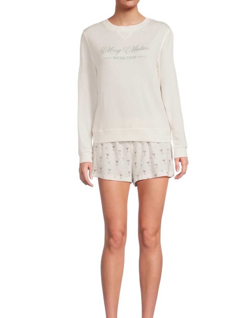 Honeydew Intimates Cream Long-Sleeve Lounge Sweatshirt & Printed Shorts